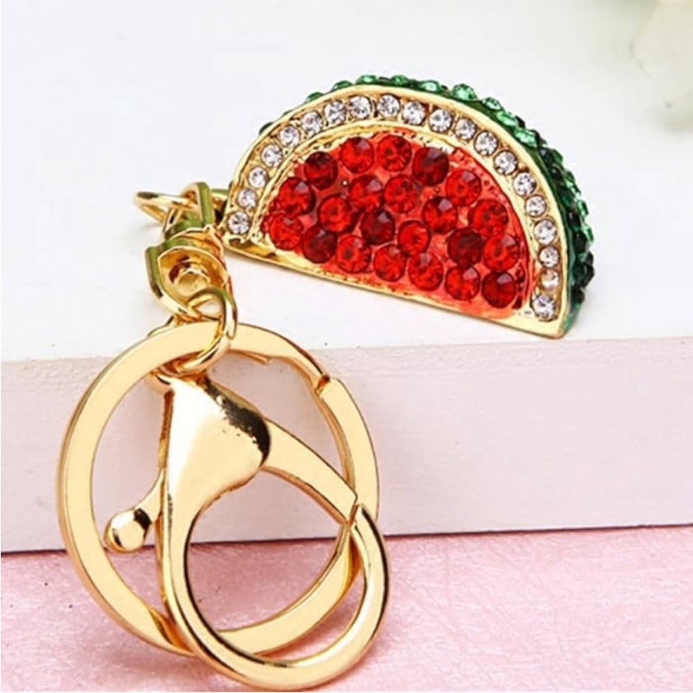 Red Watermelon Bag Charm / Key Chain with Rhinestones / Bling